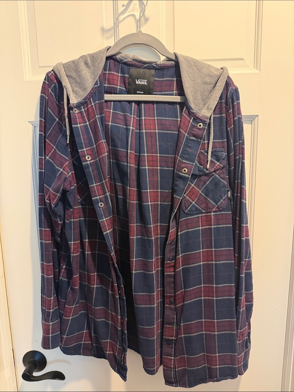 Vans Men's Hooded Plaid Flannel Shirt Jacket - Navy & Burgundy